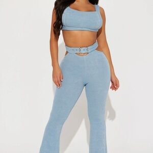 Fashion Nova Light Blue Crop Top Set